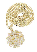 10K Yellow Gold Chain & Cz Sunflower Spinner Pendant | Appx. 18.8 Grams