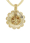10K Yellow Gold Chain & Cz Sunflower Spinner Pendant | Appx. 18.8 Grams