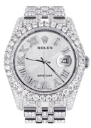 Iced Out Rolex Datejust 36 MM | Stainless Steel | 16.5 Carats of Diamonds | Silver Texture Roman Diamond Dial | Jubilee Band | Model 116200