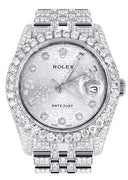 Iced Out Rolex Datejust 36 MM | Stainless Steel | 16.5 Carats of Diamonds | Silver Texture Diamond Dial | Jubilee Band | Model 116200