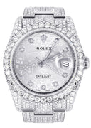 Iced Out Rolex Datejust 36 MM | Stainless Steel | 16.5 Carats of Diamonds | Silver Texture Diamond Dial | Oyster Band | Model 116200
