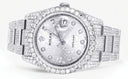 Iced Out Rolex Datejust 36 MM | Stainless Steel | 16.5 Carats of Diamonds | Silver Texture Diamond Dial | Oyster Band | Model 116200