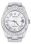Iced Out Rolex Datejust 36 MM | Stainless Steel | 16.5 Carats of Diamonds | Silver Texture Roman Diamond Dial | Oyster Band | Model 116200