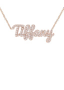 14K Rose Gold Ladies Full Diamond Script Name Plate Necklace | Appx. 1.45 Carat