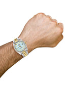 New Style | Diamond Gold Rolex Watch For Men | 36Mm | Light Blue Dial | Oyster Band