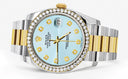 New Style | Diamond Gold Rolex Watch For Men | 36Mm | Light Blue Dial | Oyster Band