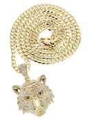 10K Yellow Gold Chain & Cz Tiger Head Pendant | Appx. 28.3 Grams