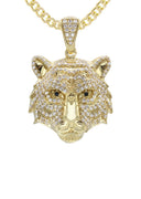 10K Yellow Gold Chain & Cz Tiger Head Pendant | Appx. 28.3 Grams