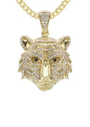 10K Yellow Gold Chain & Cz Tiger Head Pendant | Appx. 28.3 Grams