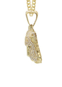 10K Yellow Gold Chain & Cz Tiger Head Pendant | Appx. 28.3 Grams
