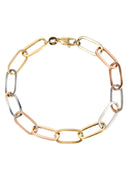 Tri Color Paper Clip Gold Bracelet 14K