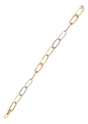 Tri Color Paper Clip Gold Bracelet 14K