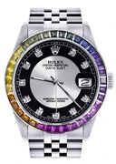 Diamond Gold Rolex Watch For Men 16200 | 36Mm | Rainbow Sapphire Bezel | Tuxedo Dial | Jubilee Band