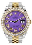 Rolex Datejust II Watch | 41 MM | 18K Yellow Gold & Stainless Steel | Custom Violet Roman Dial | Jubilee Band