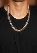 White Gold Plated Mens Solid Miami Cuban Link Chain