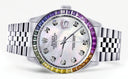 Diamond Gold Rolex Watch For Men 16200 | 36Mm | Rainbow Sapphire Bezel | Mother Of Pearl Dial | Jubilee Band