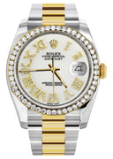 New Style | Gold & Steel Rolex Datejust Watch | 36Mm | White Roman Diamond Dial | Oyster Band