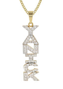 14K Ladies Vertical with Diamonds Name Plate Necklace | Appx. 12.9 Grams